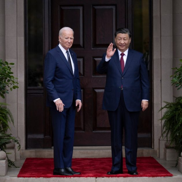 S President Joe Biden greets Chinese President Xi Jinping before a meeting during the Asia-Pacific Economic Cooperation (APEC) Leaders' week in Woodside, California on November 15, 2023. - Biden and Xi will try to prevent the superpowers' rivalry spilling into conflict when they meet for the first time in a year at a high-stakes summit in San Francisco on Wednesday. With tensions soaring over issues including Taiwan, sanctions and trade, the leaders of the world's largest economies are expected to hold at least three hours of talks at the Filoli country estate on the city's outskirts. (Photo by Brendan Smialowski / AFP)