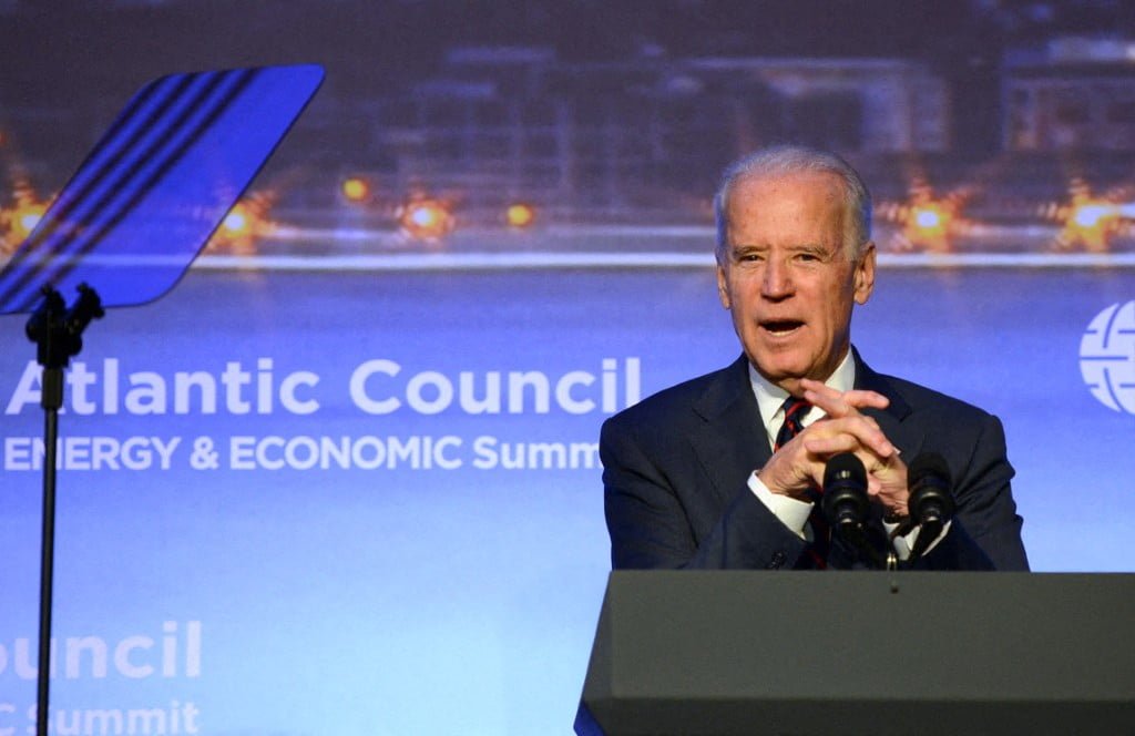 US Vice President Joe Biden speaks at the Atlantic Council Energy and Economic Summit on November 22, 2014 in Istanbul. US Vice President Joe Biden on Saturday meets Turkish President Recep Tayyip Erdogan aiming to ease strains over the crisis in Syria and persuade Turkey to step up its support for the coalition against Islamic State (IS) jihadists. AFP PHOTO/BULENT KILIC (Photo by Bulent KILIC / AFP)