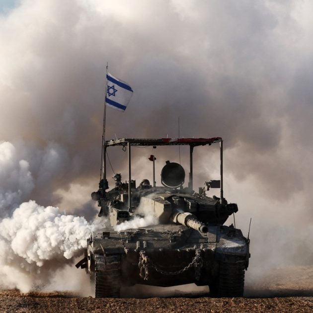 An Israeli army tank rolls in southern Israel along the border with the Gaza Strip on January 24, 2024, amid ongoing battles between Israel and the Palestinian militant group Hamas. (Photo by JACK GUEZ / AFP)