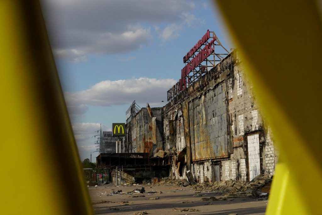 A view of the destroyed Fabrika shopping mall in the city of Kherson on July 20, 2022, amid the ongoing Russian military action in Ukraine. (Photo by AFP)