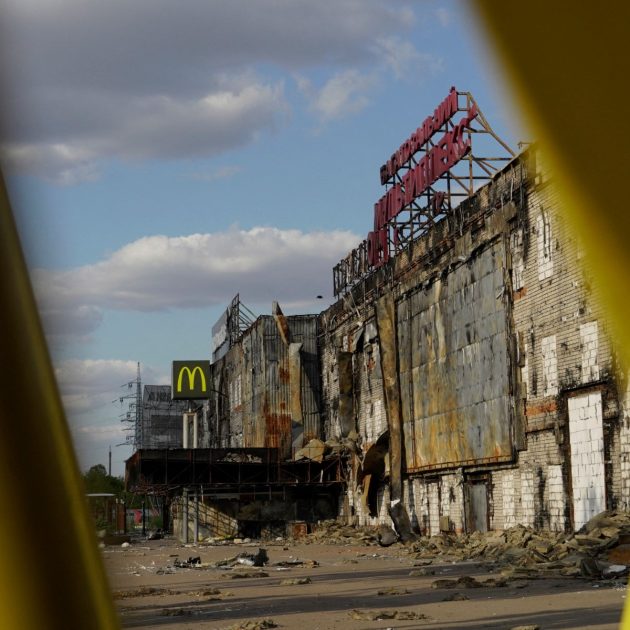 A view of the destroyed Fabrika shopping mall in the city of Kherson on July 20, 2022, amid the ongoing Russian military action in Ukraine. (Photo by AFP)