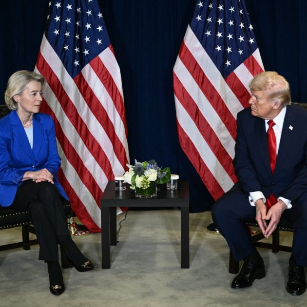 US President Donald Trump holds a bilateral meeting with European Commission President Ursula Von der Leyen on the sidelines of the United Nations General Assembly in New York City on September 23, 2025. (Photo by Brendan SMIALOWSKI / AFP)