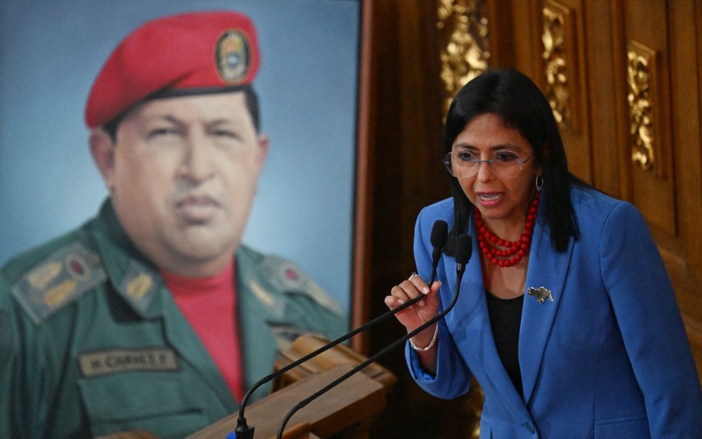Venezuela's Vice-President Delcy Rodriguez speaks during the presentation of the 2025 budget bill at the National Assembly in Caracas on December 3, 2024. The Venezuelan government submitted to Parliament a 2025 budget bill of 22.6 billion dollars, 10 percent higher than the current year, amid uncertainty about new sanctions in the face of a third term for Nicolas Maduro as president. (Photo by JUAN BARRETO / AFP)