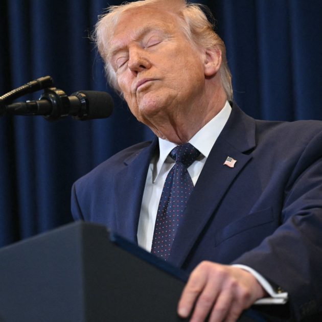 US President Donald Trump speaks during a press conference at Trump National Doral in Miami, Florida, on March 9, 2026. President Trump on Monday threatened a larger attack on Iran if it blocks supplies of oil, whose prices have spiked over the Middle East war. (Photo by SAUL LOEB / AFP)