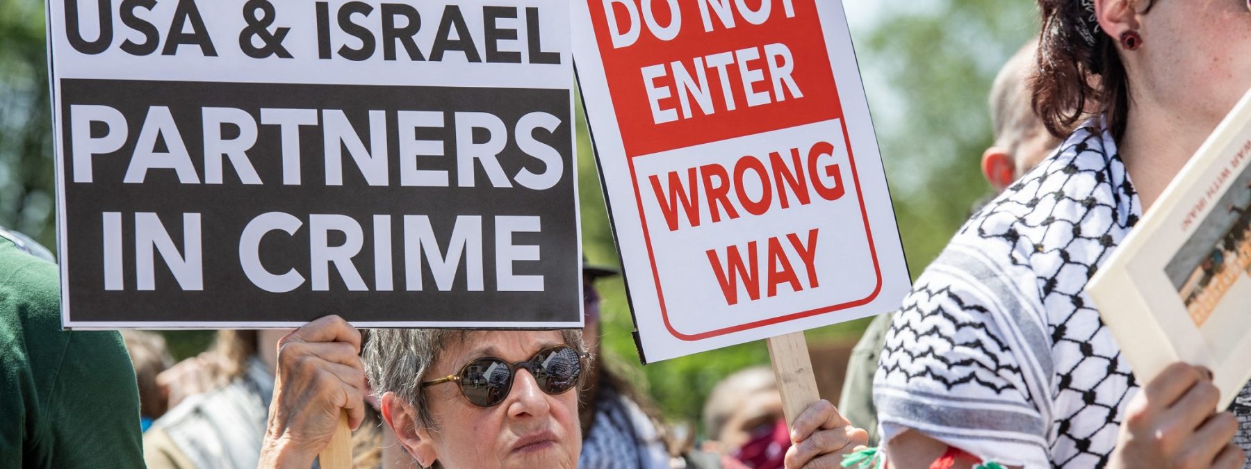 People take part in an anti-war demonstration in Boston, Massachusetts, on June 22, 2025, protesting US strikes on Iranian nuclear sites. The surprise US strikes on June 21 threaten to deepen conflict in the Middle East after Israel launched a bombing campaign against Iran, with Tehran vowing to retaliate against US involvement. (Photo by Joseph Prezioso / AFP)