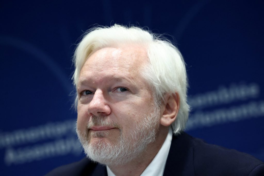 WikiLeaks founder Julian Assange speaks during a parliamentary hearing at the Council of Europe in Strasbourg, eastern France, on October 1, 2024. (Photo by FREDERICK FLORIN / AFP)