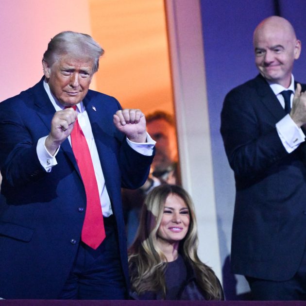 US President Donald Trump dances as US Musical Group The Village People perform the song "YMCA" during the draw for the 2026 FIFA Football World Cup taking place in the US, Canada and Mexico, at the Kennedy Center, in Washington, DC, on December 5, 2025. (Photo by Mandel NGAN / POOL / AFP)