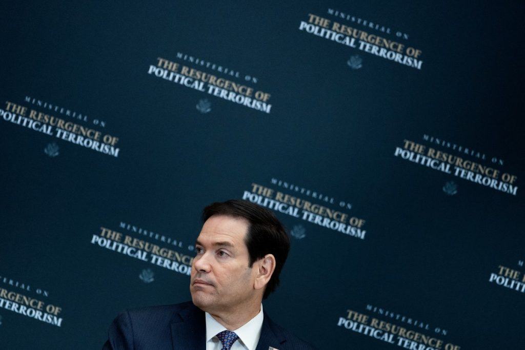 US Secretary of State Marco Rubio makes opening statement during an event titled "Ministerial on the Resurgence of Political Terrorism" at the US Department of State on July 16, 2026, in Washington, DC. (Photo by Brendan Smialowski / AFP)