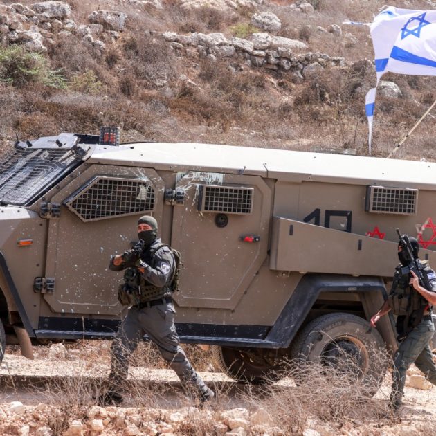 Israeli soldiers arrive in the village of Qusra, south of Nablus in the Israeli-occupied West Bank, which has faced escalating Israeli settler violence over the past month, on August 29, 2026. Dozens of Israeli settlers attacked the Palestinian village of Qusra in the northern occupied West Bank on August 29, residents and the military said, after nearly three weeks of tension in the area. Earlier in August, a group of settlers began blocking supplies from entering Palestinian houses on the outskirts of the village near Nablus, trapping residents inside and drawing domestic and international condemnation. (Photo by Jaafar ASHTIYEH / AFP)