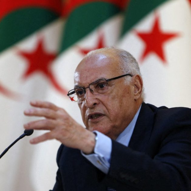 The Algerian Minister of Foreign Affairs, Ahmed Attaf, is hosting a press conference in Algiers, Algeria, on March 26, 2024. He is assuring that the Palestinian question remains a top priority for Algeria and its diplomatic efforts. (Photo by APP/NurPhoto) (Photo by APP / NurPhoto via AFP)