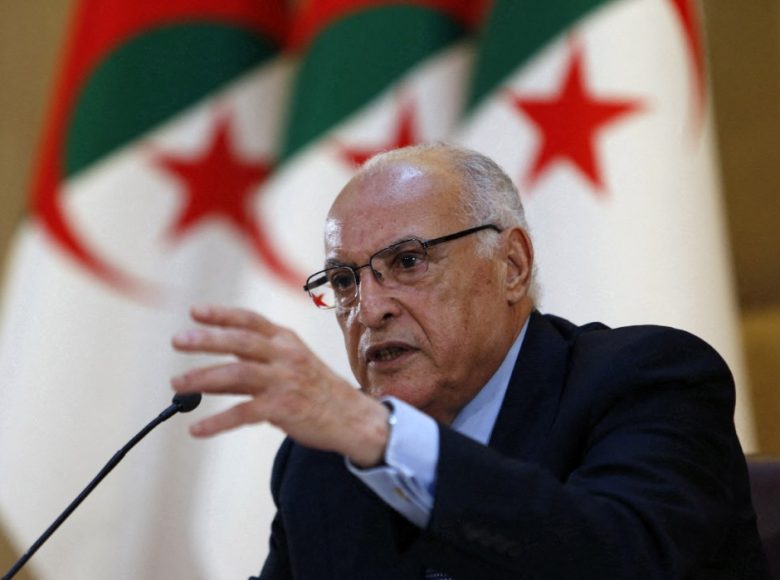 The Algerian Minister of Foreign Affairs, Ahmed Attaf, is hosting a press conference in Algiers, Algeria, on March 26, 2024. He is assuring that the Palestinian question remains a top priority for Algeria and its diplomatic efforts. (Photo by APP/NurPhoto) (Photo by APP / NurPhoto via AFP)
