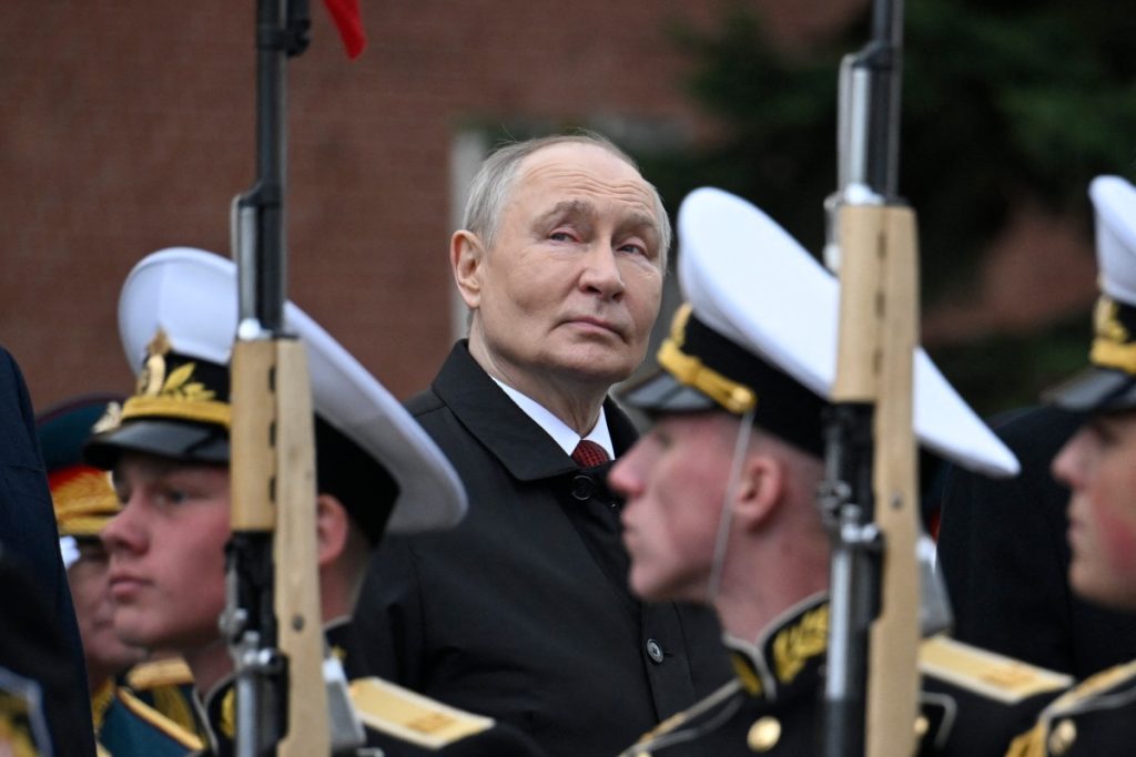 Russian President Vladimir Putin attends a ceremony to lay flowers at the Tomb of the Unknown Soldier by the Kremlin wall in central Moscow on May 9, 2026. Russia celebrates the 81st anniversary of the Soviet Union's victory over Nazi Germany in World War Two (WWII). (Photo by Alexander NEMENOV / POOL / AFP)