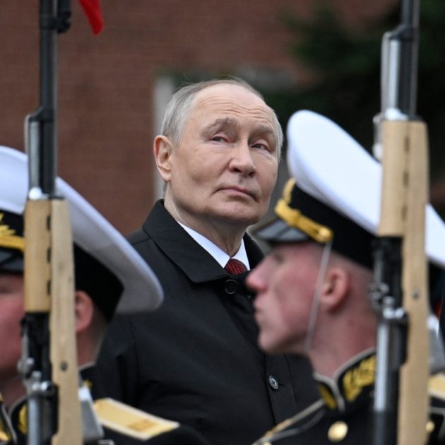Russian President Vladimir Putin attends a ceremony to lay flowers at the Tomb of the Unknown Soldier by the Kremlin wall in central Moscow on May 9, 2026. Russia celebrates the 81st anniversary of the Soviet Union's victory over Nazi Germany in World War Two (WWII). (Photo by Alexander NEMENOV / POOL / AFP)