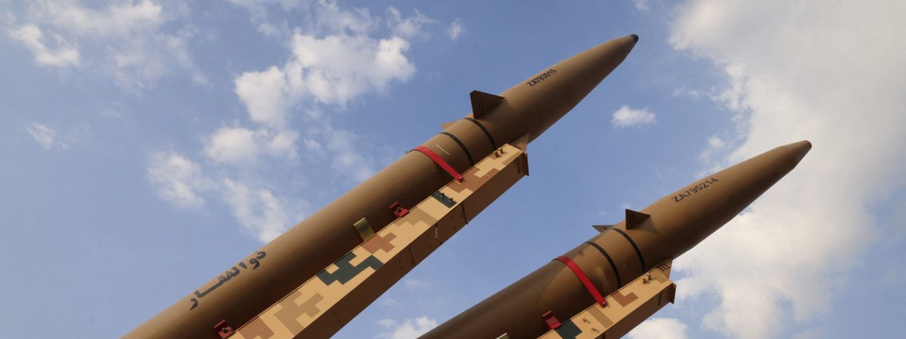 Iranian-made Zolfaghar missiles are displayed at Azadi Square in Tehran on August 2, 2026. US President Donald Trump said on August 1 that the United States and Israel had agreed to hold off on new strikes on Iran -- provided that a deal to end the months-long conflict is reached rapidly. (Photo by Atta KENARE / AFP) /