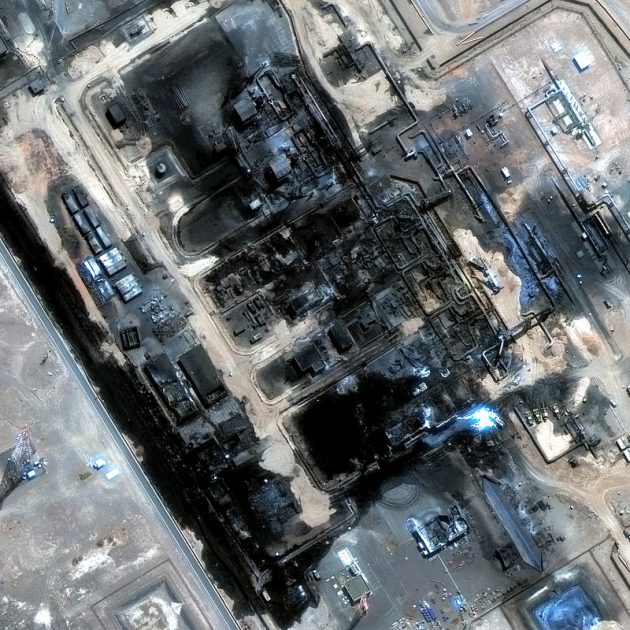 This handout satellite image released by Vantor shows a view of a pumping station along the general route of Saudi Arabia's East-West pipeline (Petroline) in al-Mesabaah, southeast of Medina, on September 13, 2026, following an attack and resulting fires on September 11 which caused significant damage to the site along the pipeline. Attacks by Yemen's Iran-backed Houthis are hurting Saudi Arabia's oil industry and risk dragging it back to full-scale war -- something it seems desperate to avoid. Saudi jets carried out dozens of airstrikes in response, a reminder of the Yemen war when tens of thousands of strikes from the Saudi-led coalition hammered Houthi-held areas until a ceasefire in 2022. (Photo by Satellite image ©2026 Vantor / AFP) / RESTRICTED TO EDITORIAL USE - MANDATORY CREDIT "AFP PHOTO / Satellite image ©2026 Vantor  - NO MARKETING NO ADVERTISING CAMPAIGNS - DISTRIBUTED AS A SERVICE TO CLIENTS - THE WATERMARK MAY NOT BE REMOVED/CROPPED
