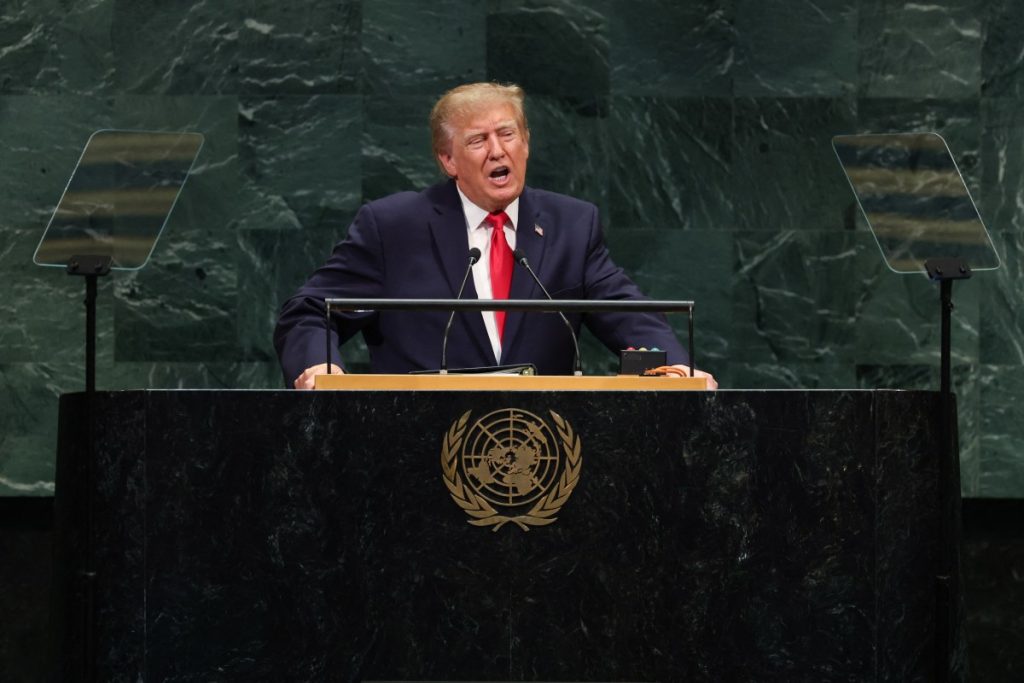 US President Donald Trump addresses the 81st United Nations General Assembly at the United Nations Headquarters in New York, on September 22, 2026. (Photo by TIMOTHY A. CLARY / AFP)